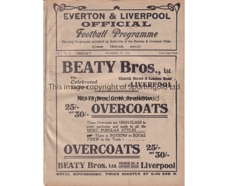 LIVERPOOL V WOOLWICH ARSENAL 1911    Programme at Liverpool 30/12/1911.  Also covers Everton Reserves v Northern Nomads. Ligh