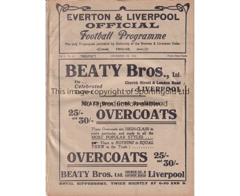 LIVERPOOL V WOOLWICH ARSENAL 1911    Programme at Liverpool 30/12/1911.  Also covers Everton Reserves v Northern Nomads. Ligh