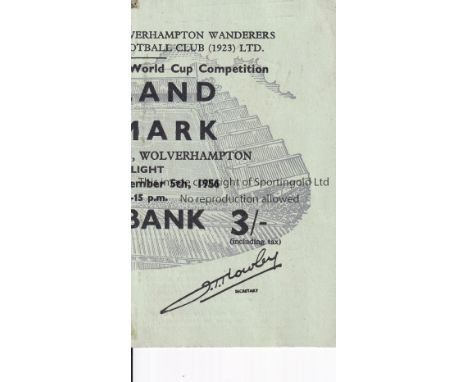 ENGLAND V DENMARK 1956 / DUNCAN EDWARDS      Ticket for the International at Wolves 5/12/1956 in which Edwards played.    Goo