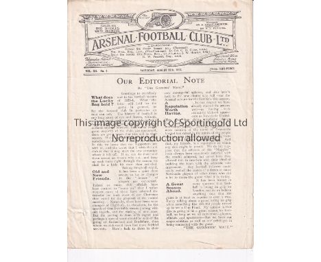ARSENAL     Home programme v. Newcastle United 25/8/1923, opening home League match of the season. Small holes at the top and