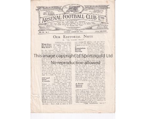 ARSENAL     Home programme v. Newcastle United 25/8/1923, opening home League match of the season. Small holes at the top and