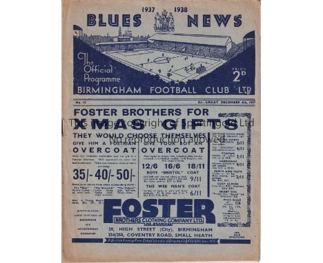 ARSENAL     Away programme v Birmingham City 4/12/1937. Some fading at outer covers. No writing.     Fair to generally good