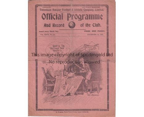 TOTTENHAM HOTSPUR      Programme for the home League match v. Huddersfield Town 25/12/1933, folded and scores entered.    Gen
