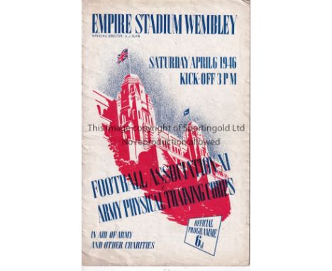 FOOTBALL AT WEMBLEY 1946    Programme for FA XI v. The Army 6/4/1946. Includes Harwick, Williams, Franklin, Soo, Stubbins, Sh