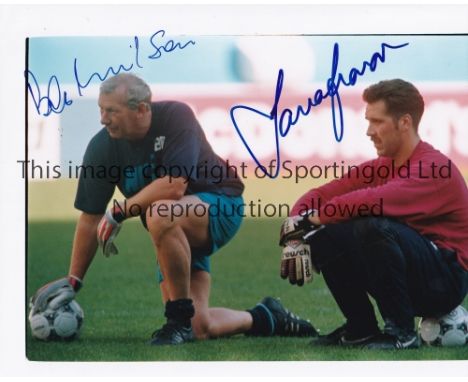 BOB WILSON &amp; DAVID SEAMAN  Autographed 10 x 8 photo of the Arsenal goalkeeping coach with Seaman, signed by both in blue 