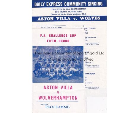 ASTON VILLA V WOLVES 1965 FA CUP      Pirate programme issued by Tucketts and Daily Express songsheet for the 5th Round FA Cu