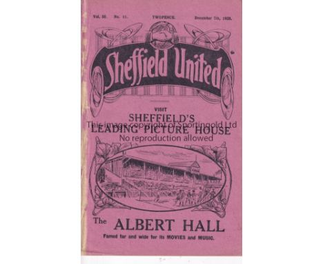ARSENAL  Away programme v Sheffield United 7/12/1929. Ex Bound Volume. Paper abrasion at some of the front spine.   Fair to g