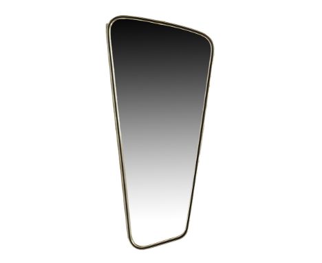 A vintage wall mirror, Gold colored metal frame with black colored inner border, asymmetrical oblong shape, measuring H84cm, 