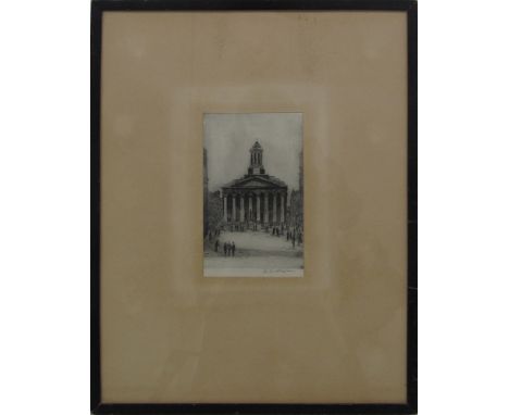 Unidentified artist, a grisaille sketch of the Royal Exchange square, Glasgow, Scotland, signed lower right, c19th century. T