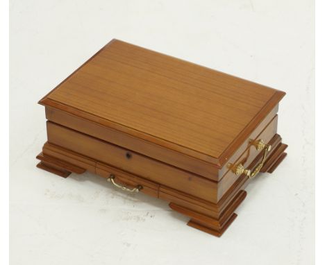 A Philipino hardwood cigar humidor box measuring 36x25cm H15cm, hand crafted with hydrometer and key, modern.