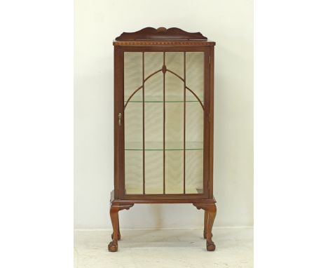 A Chippendale style mahogany display cabinet with glass shelves, on cabriole legs, measuring H132cm, W64cm, D33cm, early / mi