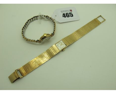 Rotary; A 9ct Gold Cased Ladies Wristwatch, the signed square dial within plain case, to integral smooth link bracelet; toget