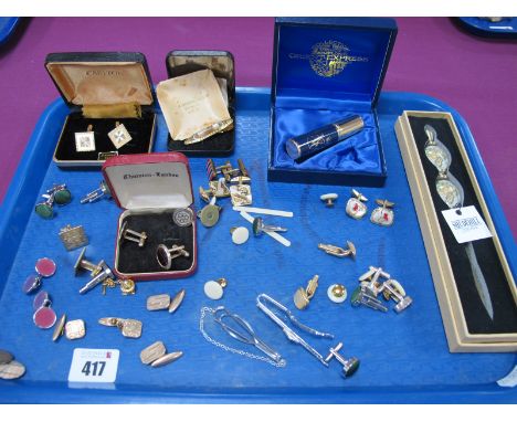 A Collection of Assorted Cufflinks, including tie clips / slides, letter opener etc :- One Tray 