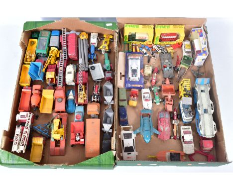 A QUANTITY OF UNBOXED AND ASSORTED PLAYWORN DIECAST VEHICLES, to include Spot-On Ford Thames articulated lorry, No.111, orang