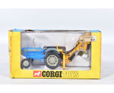 A BOXED CORGI TOYS FORD 5000 SUPER MAJOR TRACTOR WITH TRENCHING BUCKET, No.72, one hose has split, missing driver, one front 