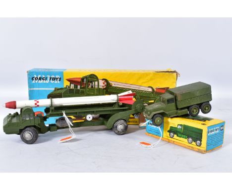 A BOXED CORGI MAJOR TOYS CORPORAL GUIDED MISSILE ON ERECTOR VEHICLE, No.1113, playworn condition with some paint loss and wea