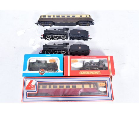 TWO UNBOXED AIRFIX OO GAUGE CLASS 4F LOCOMOTIVES, both No.44454, B.R. black livery (54123), with boxed Lima G.W.R. Railcars, 