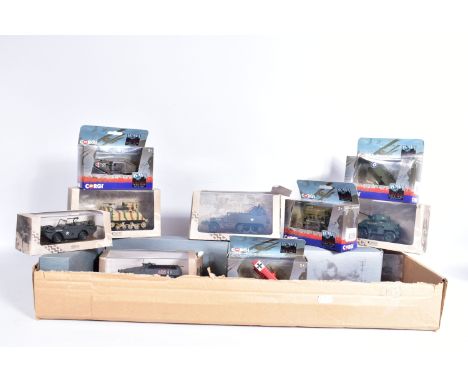 A COLLECTION OF BOXED CORGI AND ATLAS EDITIONS MILITARY VEHICLES MODELS, the Corgi models are the four WWI Centenary Collecti
