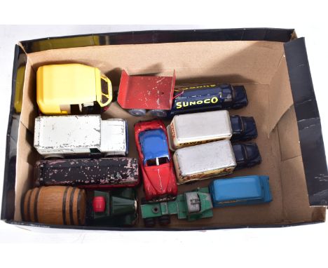 A QUANTITY OF UNBOXED AND ASSORTED PLAYWORN DIECAST AND TINPLATE VEHICLES, to include Tri-ang Minic tinplate clockwork Watney