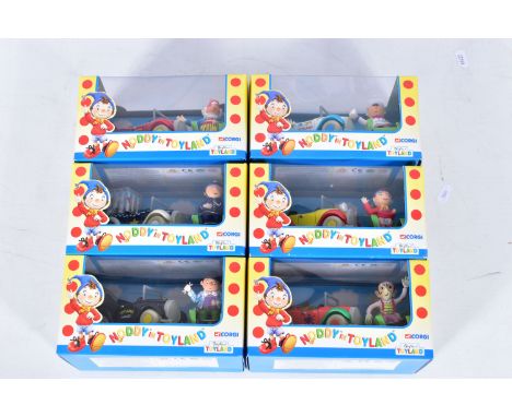 A COMPLETE SET OF SIX CORGI CLASSICS NODDY IN TOYLAND MODELS AND FIGURES, Noddy, Mr. Plod, Toyland Fire Engine etc., appear c