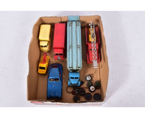 A QUANTITY OF UNBOXED AND ASSORTED PLAYWORN DIECAST VEHICLES, to include Dinky Supertoys Guy Van  'Golden Shred', No.919, min