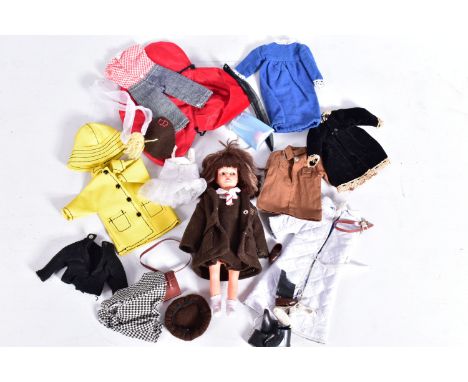 A 1960'S PEDIGREE PATCH DOLL, CLOTHING AND ACCESSORIES, marked 'Made in Hong Kong' dressed in School uniform with a quantity 