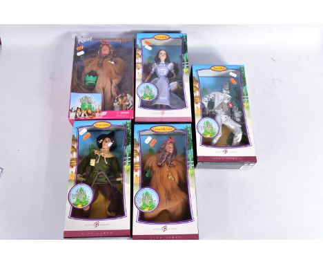 FIVE BOXED MODERN MATTEL BARBIE WIZARD OF OZ DOLLS, Four Barbie Collector Pink Label, Dorothy (K8682), Cowardly Lion (K8688),