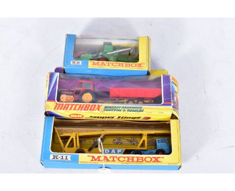 THREE BOXED MATCHBOX KING SIZE AND SUPERKINGS MODELS, Super Kings Massey Ferguson Tractor &amp; Trailer, No.K-3, King Size CL