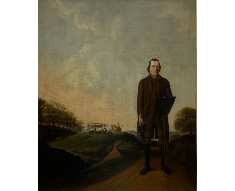 Benjamin Killingbeck (British 1769-1789): Portrait of a Mine Owner, the Mine with Working Horses beyond, oil on canvas signed