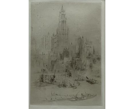 William Walcot RBA RE (British 1874-1943): 'Downtown Manhattan from the East River', etching and aquatint unsigned, pub. 1924