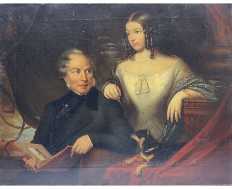 C W Smith (Mid 19th century): Portrait of Gentleman his Wife and their Dog, oil on canvas signed on the dog's collar 61cm x 7