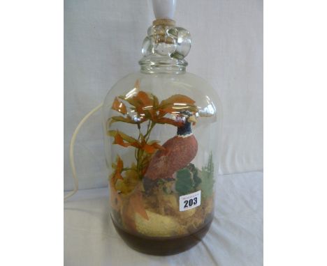 Pheasant figure in glass demi-John lamp
