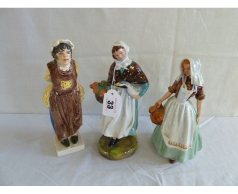 Royal Doulton Milkmaid, Country Lass & similar figure 'Cross Patch' (3)
