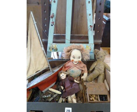 Model yacht, Meccano, dolls, chess set, easels 