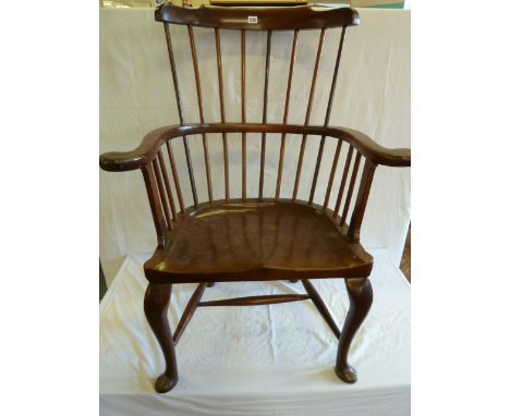 Heavy Cuban mahogany and wrought iron comb back armchair on pad feet c.1750, stretcher replaced, possibly Jamaican.