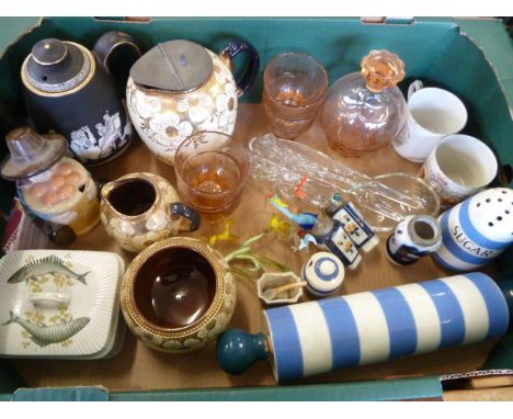 19th/20thC china & glass - T G Green sugar shaker, rolling pin, Windy Miller preserve pot etc 