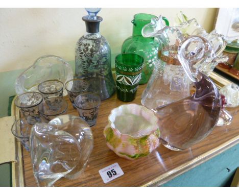 Venetian glass decanter and shot glasses, Wedgwood glass paperweights etc 