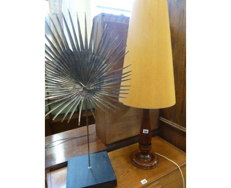 1970's Teak table lamp & metal sunburst sculpture (2)