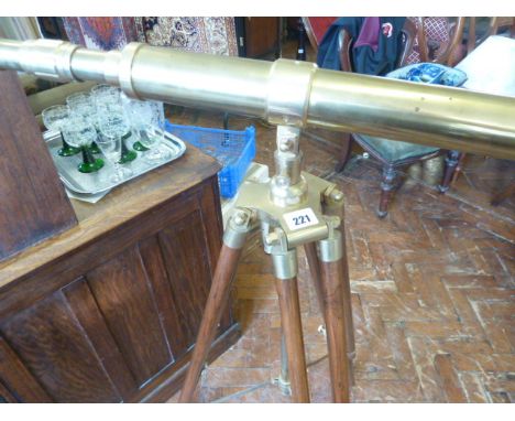 Brass telescope on wooden tripod stand - stamped Ross - London 