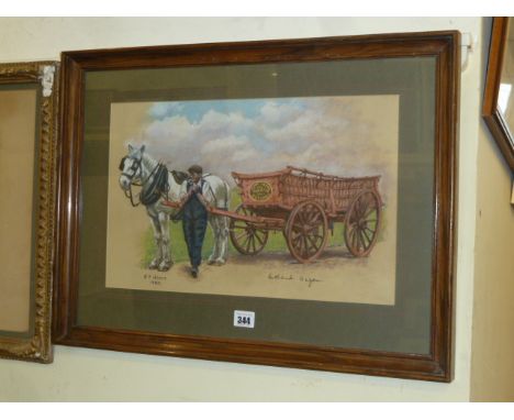 Pastel - Horse & Cart ' Rutland Waggon' R F Wyatt 1980