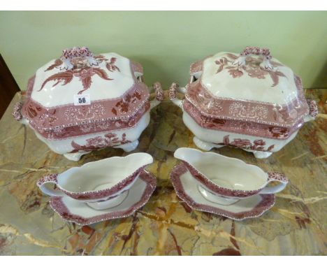 Spode pink camilla large tureens and covers gravy boats and saucers 