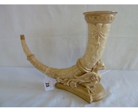 Royal Worcester blush ivory horn vase with mythical eagle support c1888 (damaged repaired) 