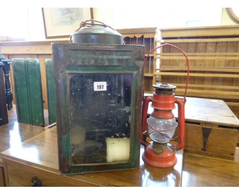 Vintage tin lantern and paraffin lamp (2)