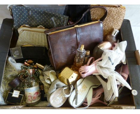 Vintage handbags, shoes, perfume bottles etc 