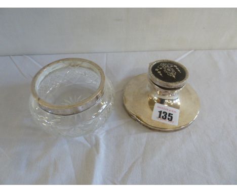 Silver inkwell and silver rim glass bowl (2) 