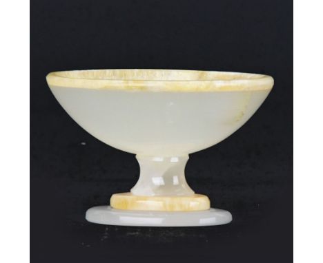 Agate open salt, of navette form, upon a stepped oval pedestal foot, H5cm