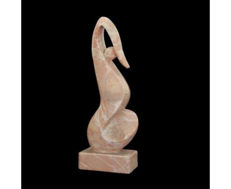 Abstract pink marble sculpture, upon a rectangular base, H63cm