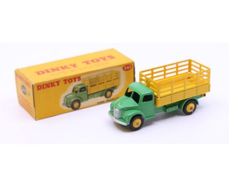 Dinky: A boxed Dinky Toys, Farm Produce Wagon, Reference No. 343, green cab, yellow body. Original box, general wear expected