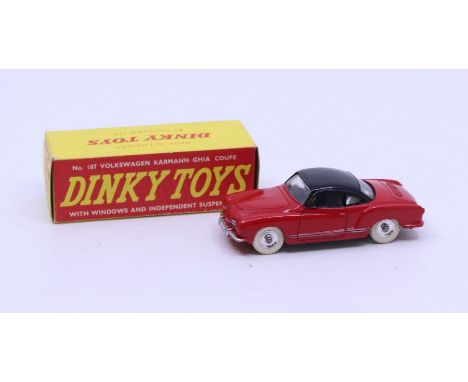 Dinky: A boxed Dinky Toys, Volkswagen Karmann Ghia Coupe, Reference No. 187, red body with black roof. Original box, general 