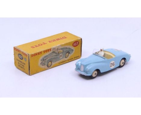 Dinky: A boxed Dinky Toys, Sunbeam Alpine Sports, Reference No. 107, light blue body, No. 26, white hubs, correct colour spot